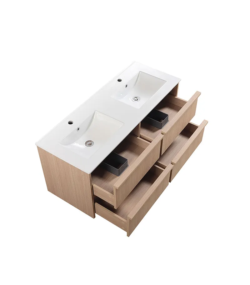 Ridgewood 1200mm Plywood Double Bowl Wall Hung Vanity - Sandy Oak Top View