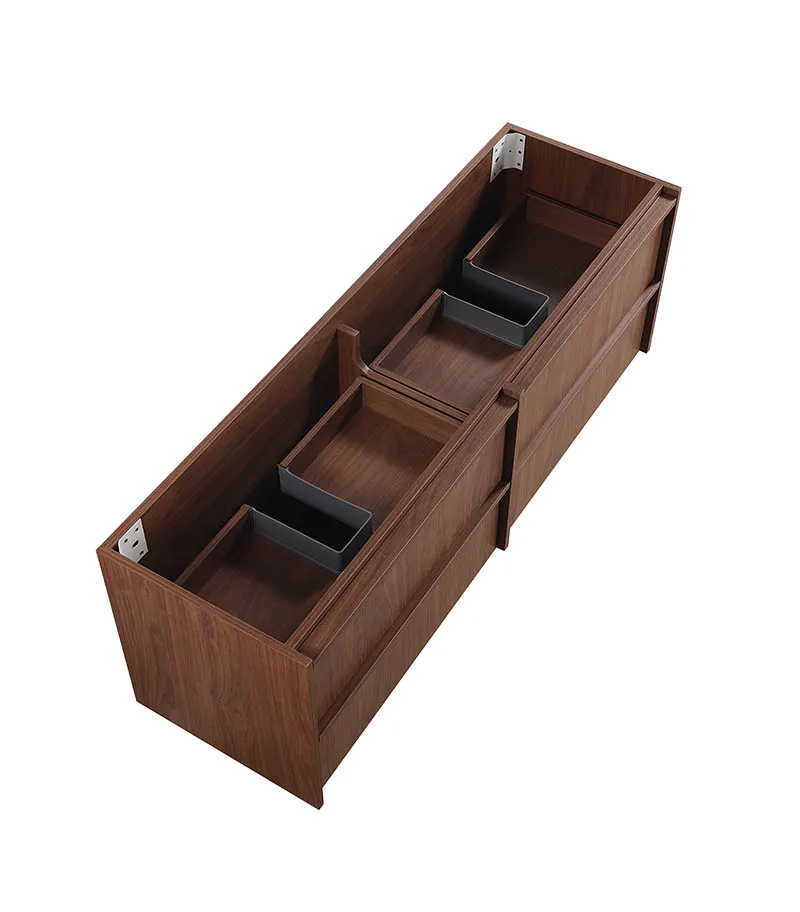 Ridgewood 1500mm Plywood Double Bowl Wall Hung Vanity - Mocha Oak Cabinet