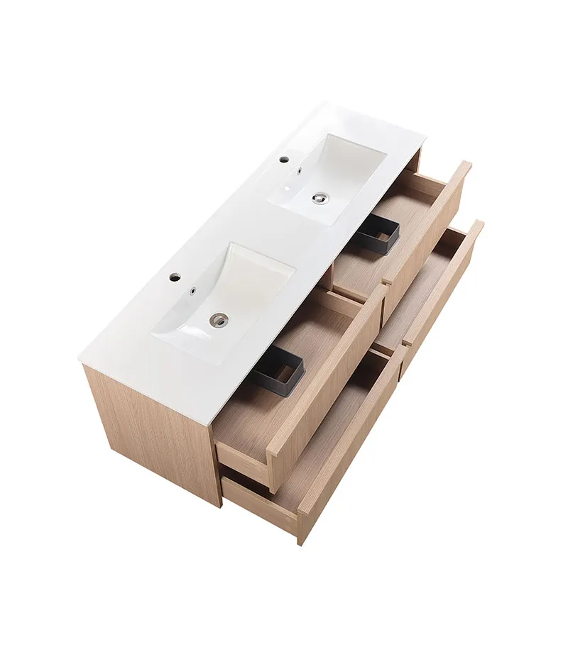 Ridgewood 1500mm Plywood Double Bowl Wall Hung Vanity - Sandy Oak Top View
