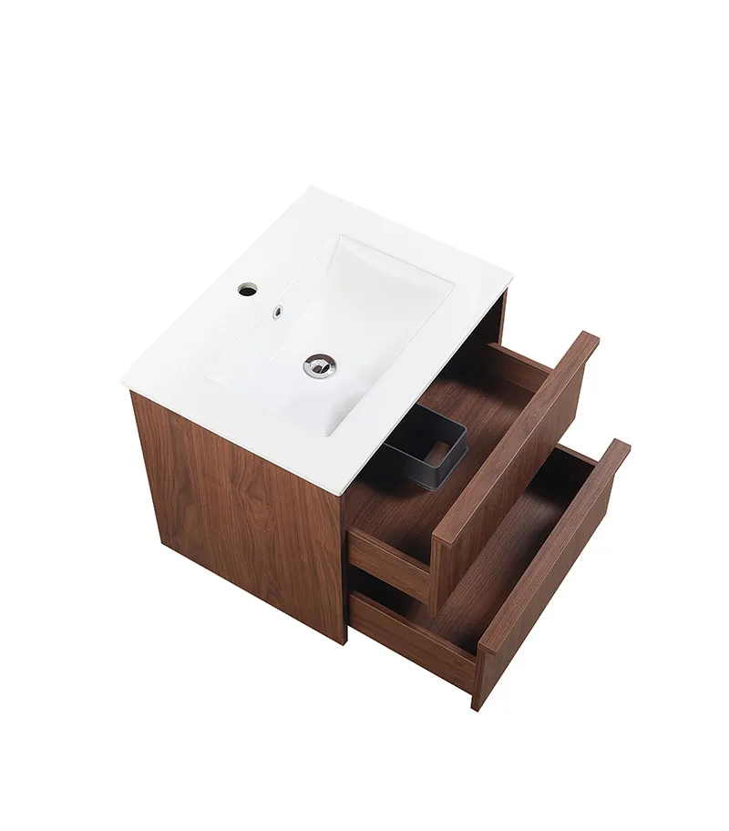 Ridgewood 600mm Plywood Wall Hung Vanity - Mocha Oak Open Drawer