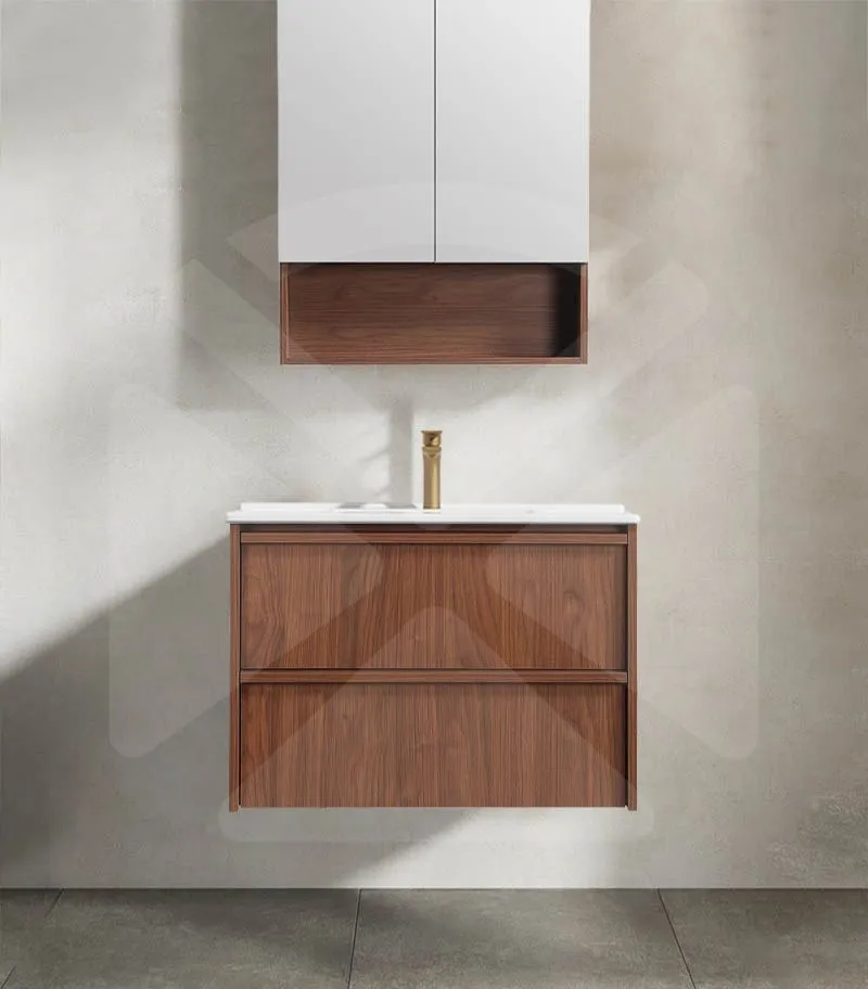 Ridgewood 750mm Plywood Wall Hung Vanity - Mocha Oak