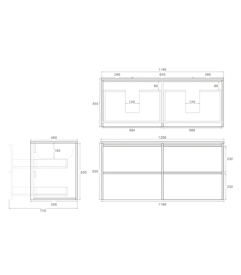 Ridgewood 1200mm Plywood Double Bowl Wall Hung Vanity Specification