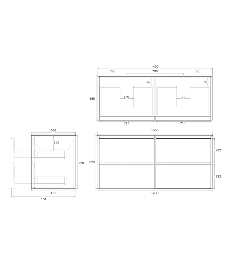 Ridgewood 1500mm Plywood Double Bowl Wall Hung Vanity Specification