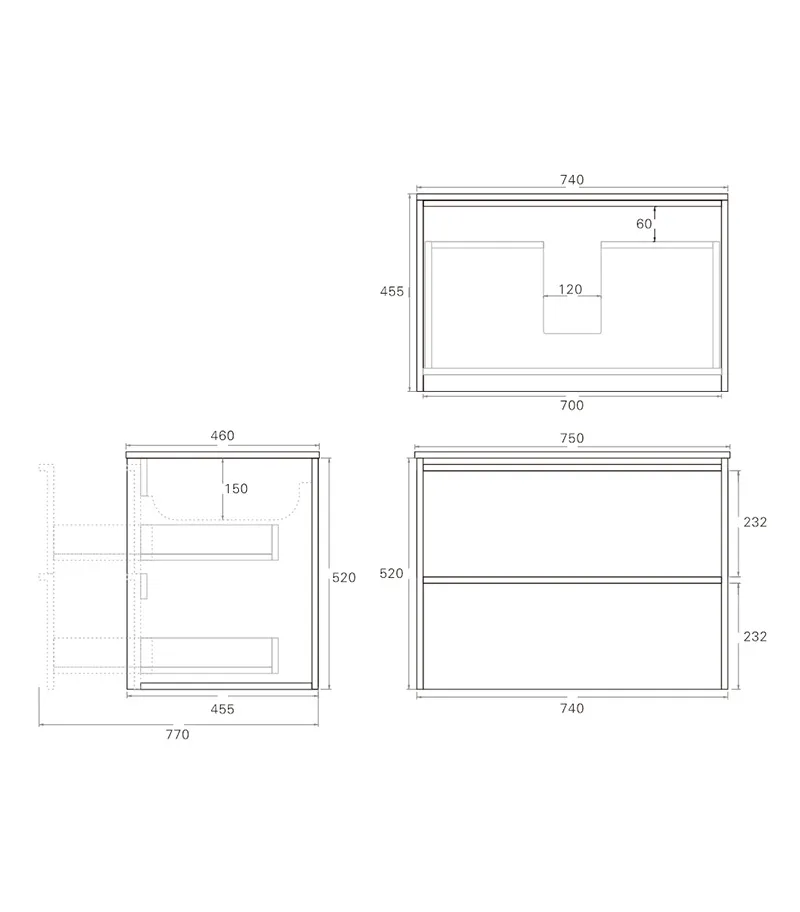 Ridgewood 750mm Plywood Wall Hung Vanity Specification