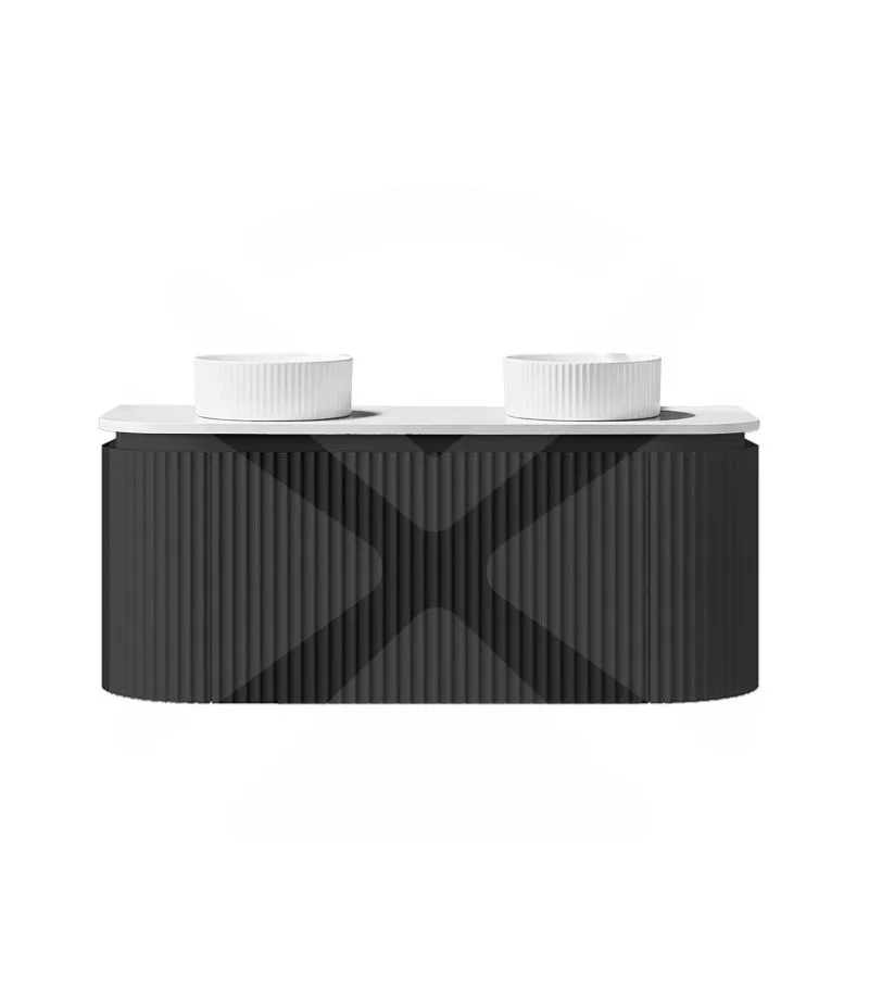 Estella 1200mm Double Bowl Wall Hung Vanity – Matt Black with Stone Top