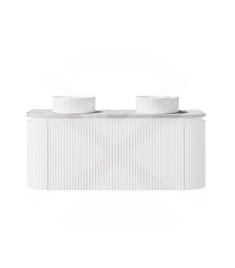 Estella 1200mm Double Bowl Wall Hung Vanity – Matt White with Marble Stone Top