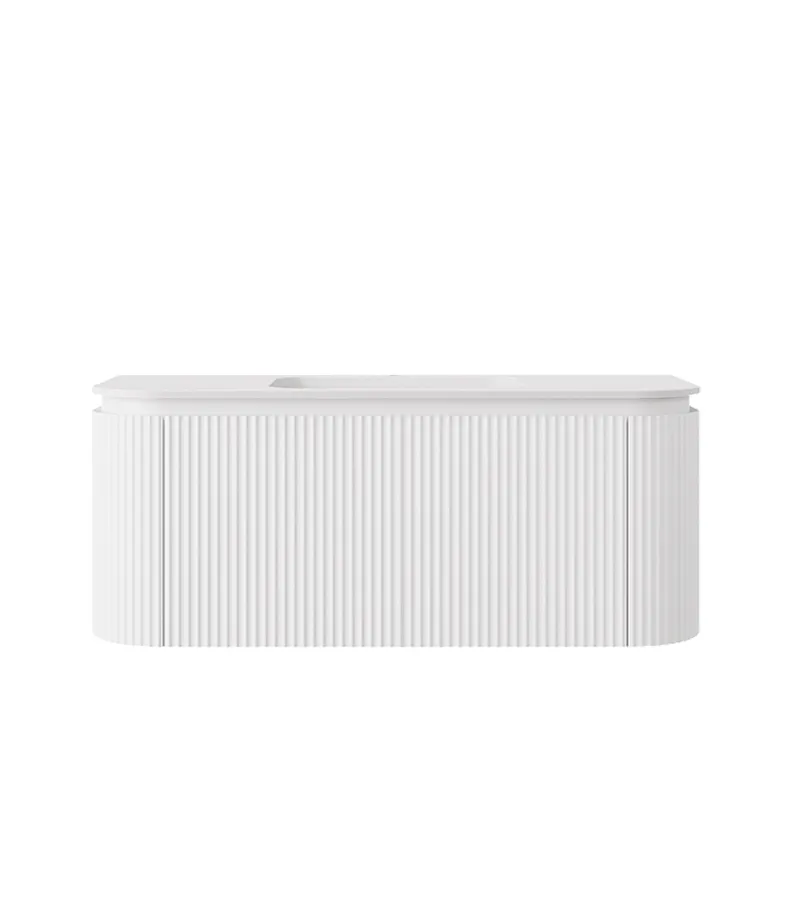 Estella 1200mm Single Bowl Wall Hung Vanity – Matt White wtih Solid Stone Basin