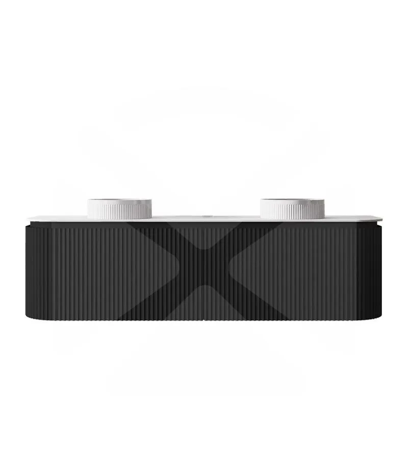 Estella 1500mm Double Bowl Wall Hung Vanity – Matt Black with Stone Top