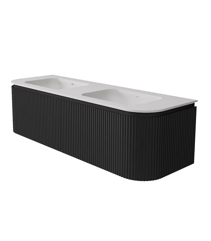 Estella 1500mm Double Bowl Wall Hung Vanity – Matt Black with Solid Stone Basin