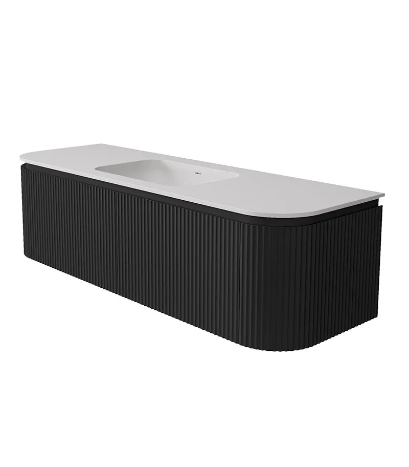 Estella 1500mm Single Bowl Wall Hung Vanity – Matt Black with Solid Stone Basin