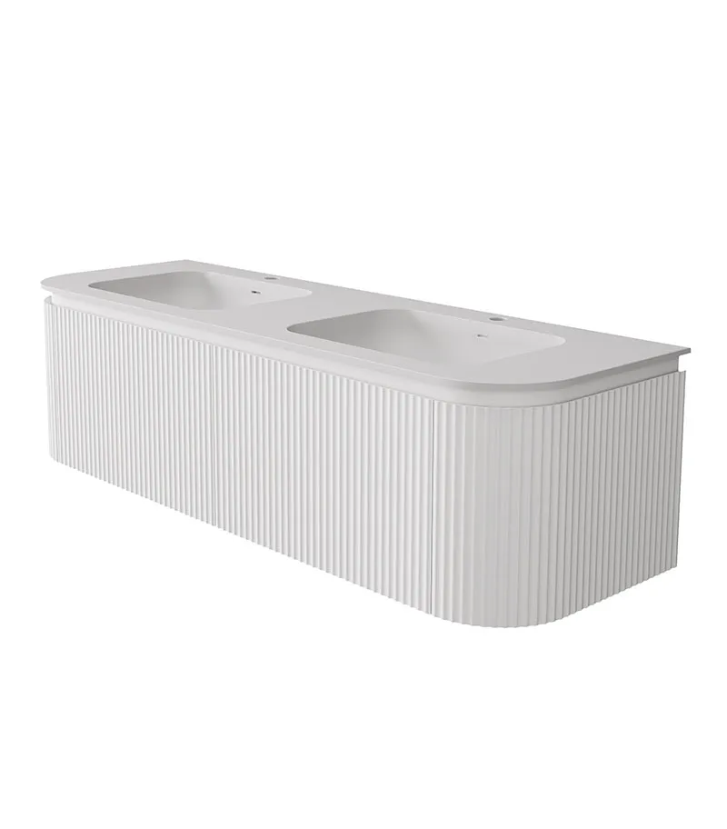 Estella 1500mm Double Bowl Wall Hung Vanity – Matt White with Solid Stone Basin