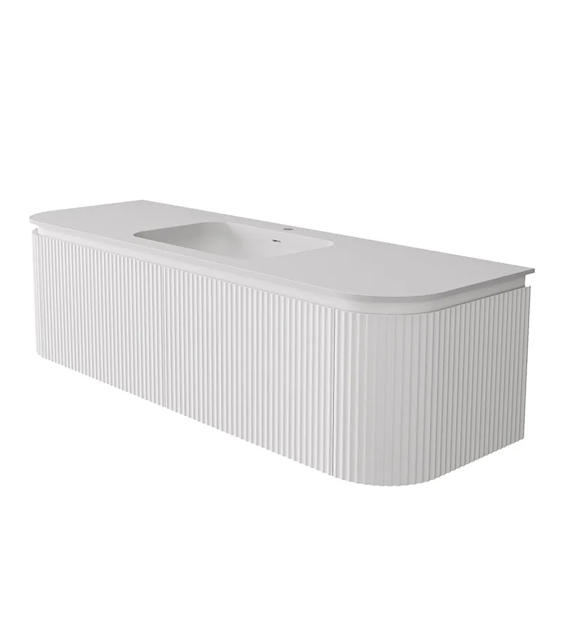 Estella 1500mm Single Bowl Wall Hung Vanity – Matt White with Solid Stone Basin