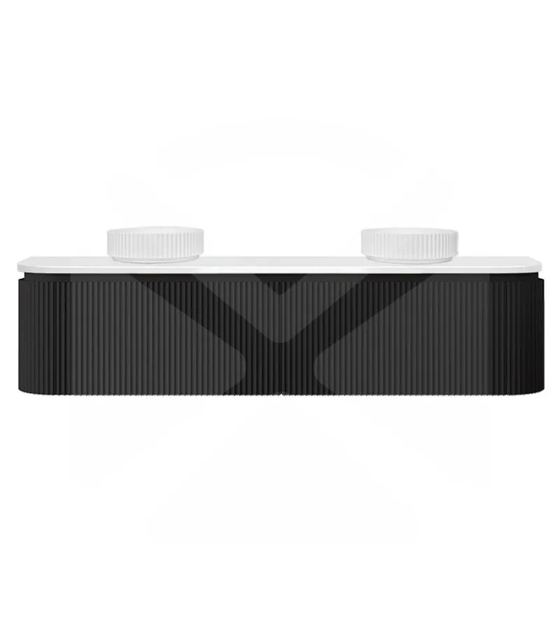 Estella 1800mm Double Bowl Wall Hung Vanity – Matt Black with Stone Top