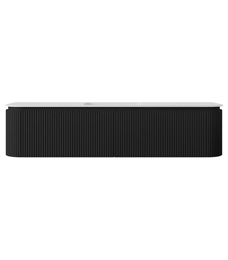 Estella 1800mm Single Bowl Wall Hung Vanity – Matt Black with Solid Stone Basin