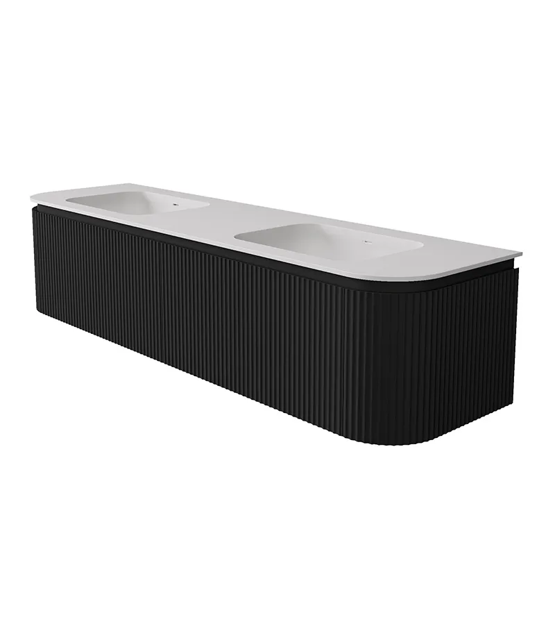 Estella 1800mm Double Bowl Wall Hung Vanity – Matt Black with Solid Stone Basin