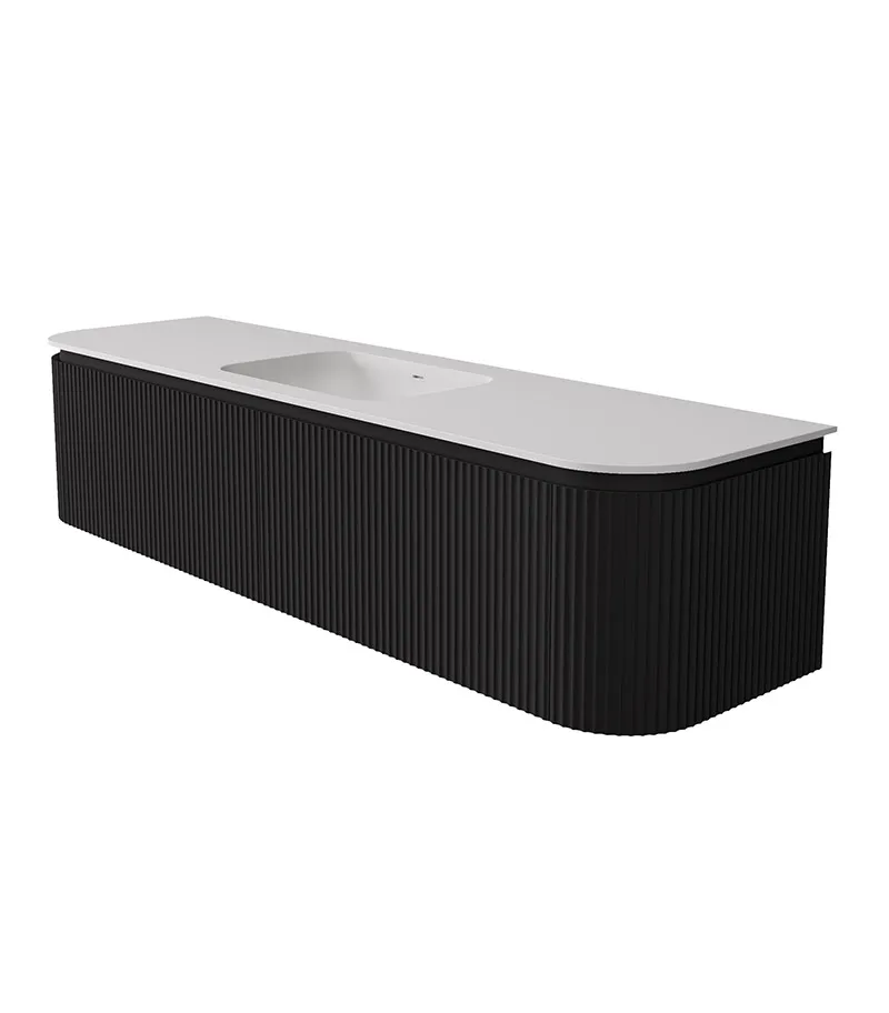 Estella 1800mm Single Bowl Wall Hung Vanity – Matt Black with Solid Stone Basin