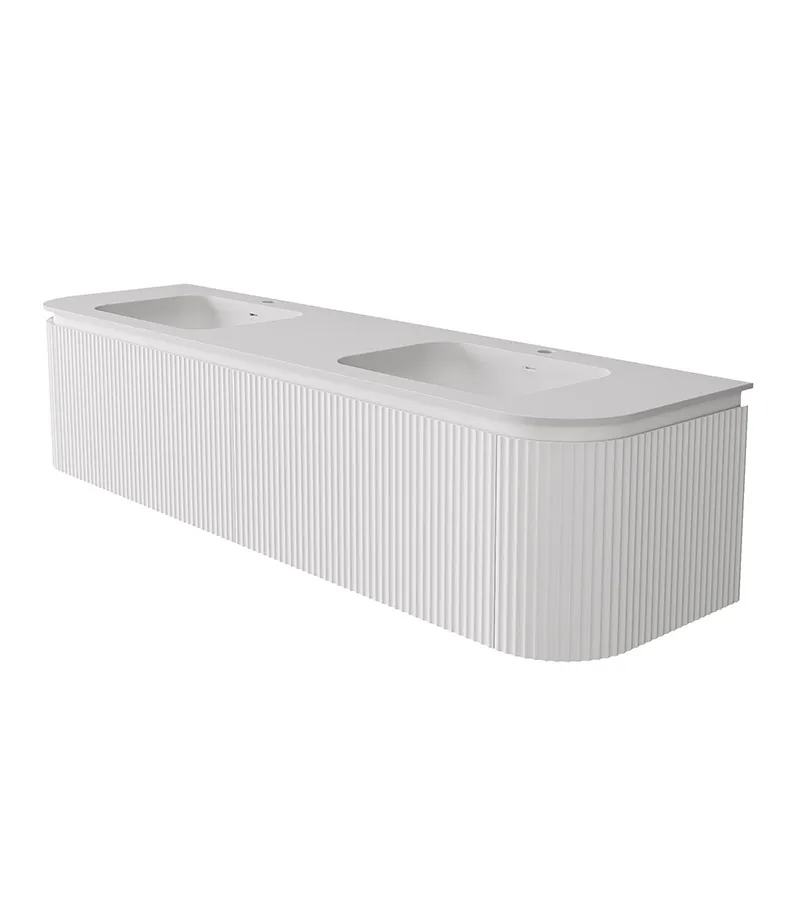 Estella 1800mm Double Bowl Wall Hung Vanity – Matt White with Solid Stone Basin