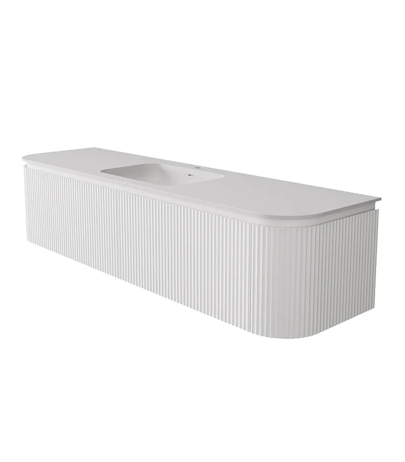 Estella 1800mm Single Bowl Wall Hung Vanity – Matt White with Solid Stone Basin