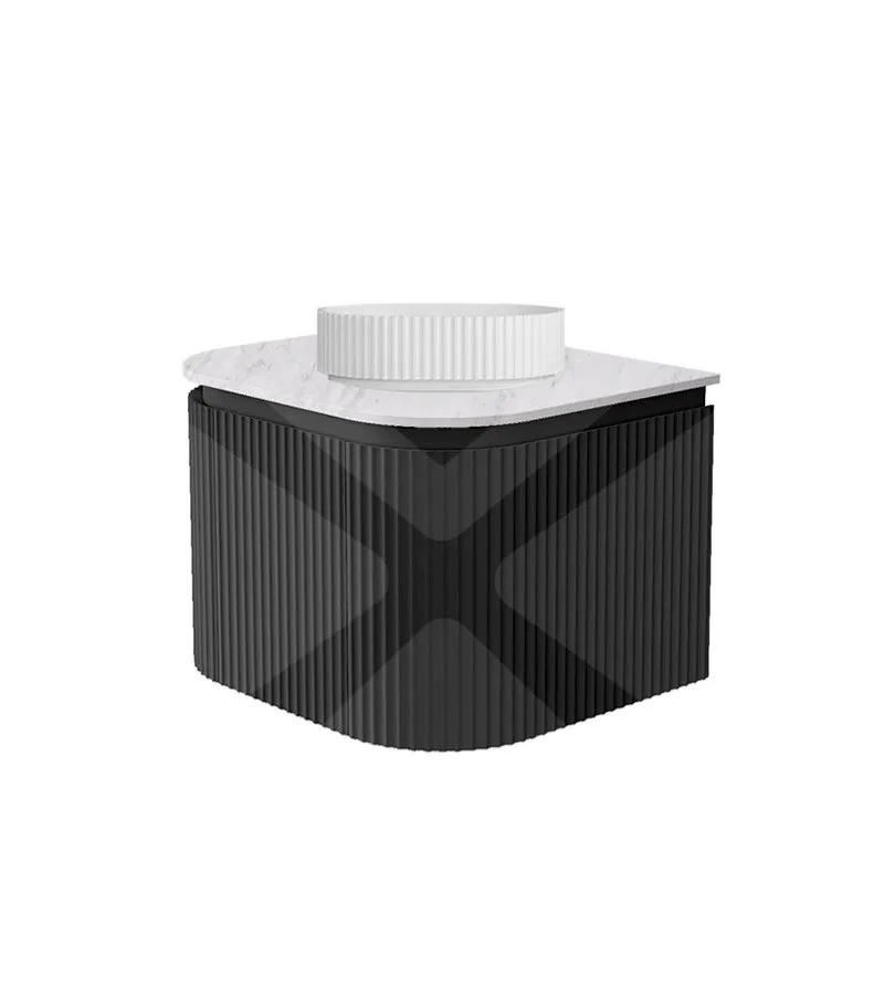 Estella 600mm Wall Hung Vanity - Matt Black with Marble Stone Top