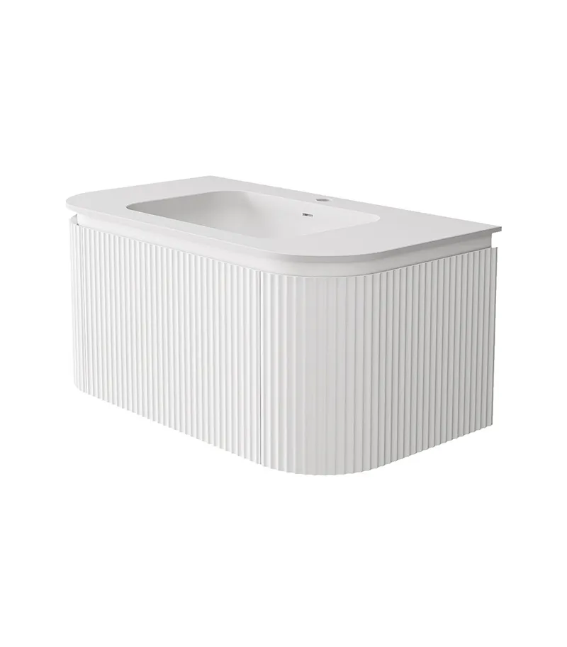 Estella 900mm Wall Hung Vanity - Matt White Side View